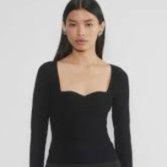Aritzia Babaton Women Sculpt Knit Sweetheart Long sleeve Knit Top Black Size XS - Picture 5 of 6